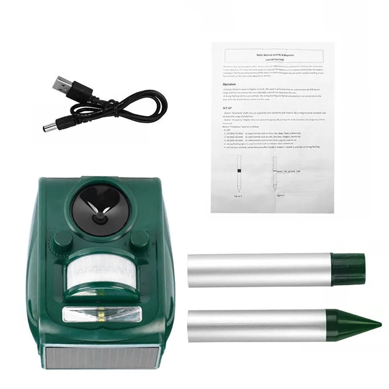Solar Ultrasonic Animal Repeller Outdoor Pest Control with PIR Sensor