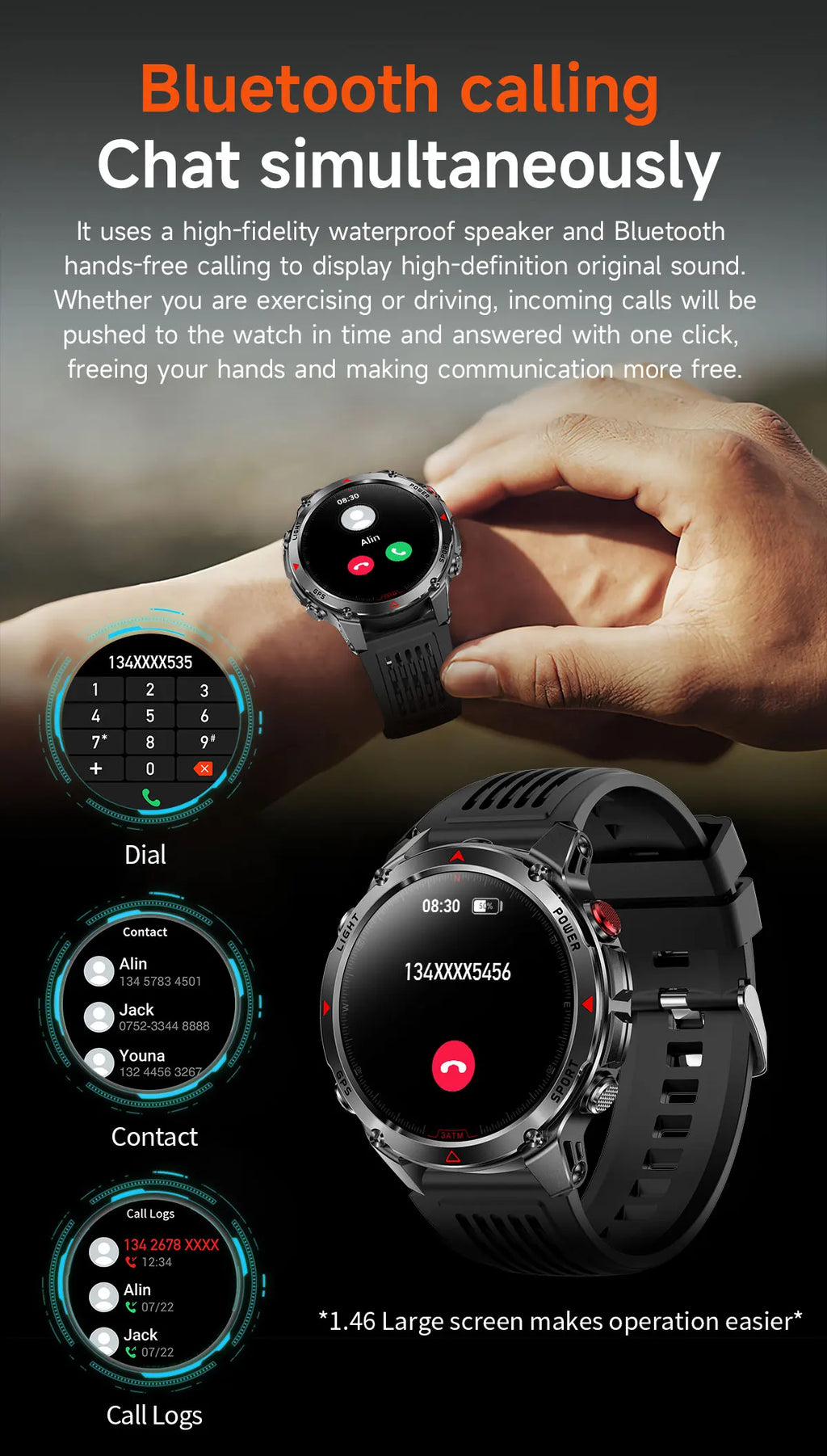 Vabena 2025 GPS Map Smartwatch | Navigation & Fitness for Men & Women