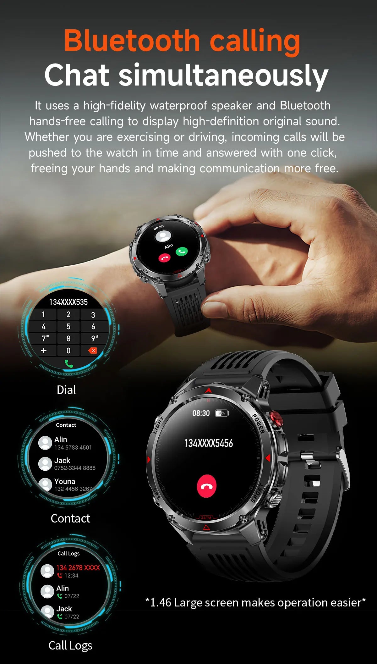 Vabena 2025 GPS Map Smartwatch | Navigation & Fitness for Men & Women