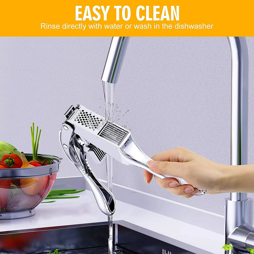 Stainless Steel 2-in-1 Garlic Press & Slicer Mincer | Dual Function Kitchen Tool