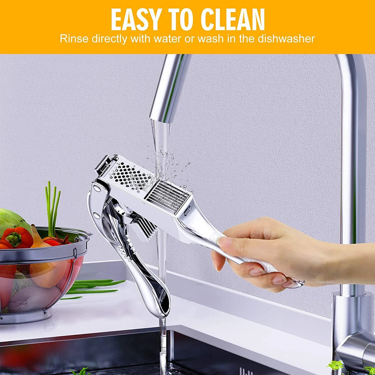Stainless Steel 2-in-1 Garlic Press & Slicer Mincer | Dual Function Kitchen Tool