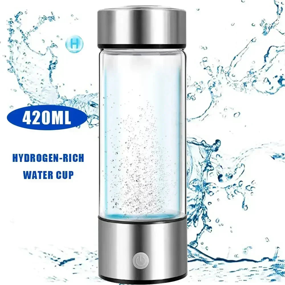 Hydrogen-Rich Water Generator Bottle - Portable Antioxidant Ionizer 420ml