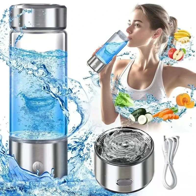 Hydrogen-Rich Water Generator Bottle - Portable Antioxidant Ionizer 420ml