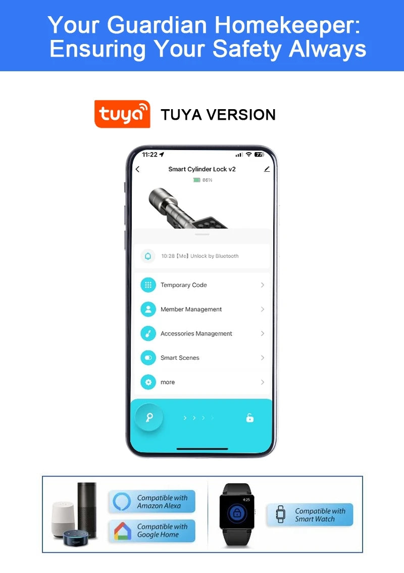 Tuya Smart Biometric Door Lock Cylinder - Keypad & App Access