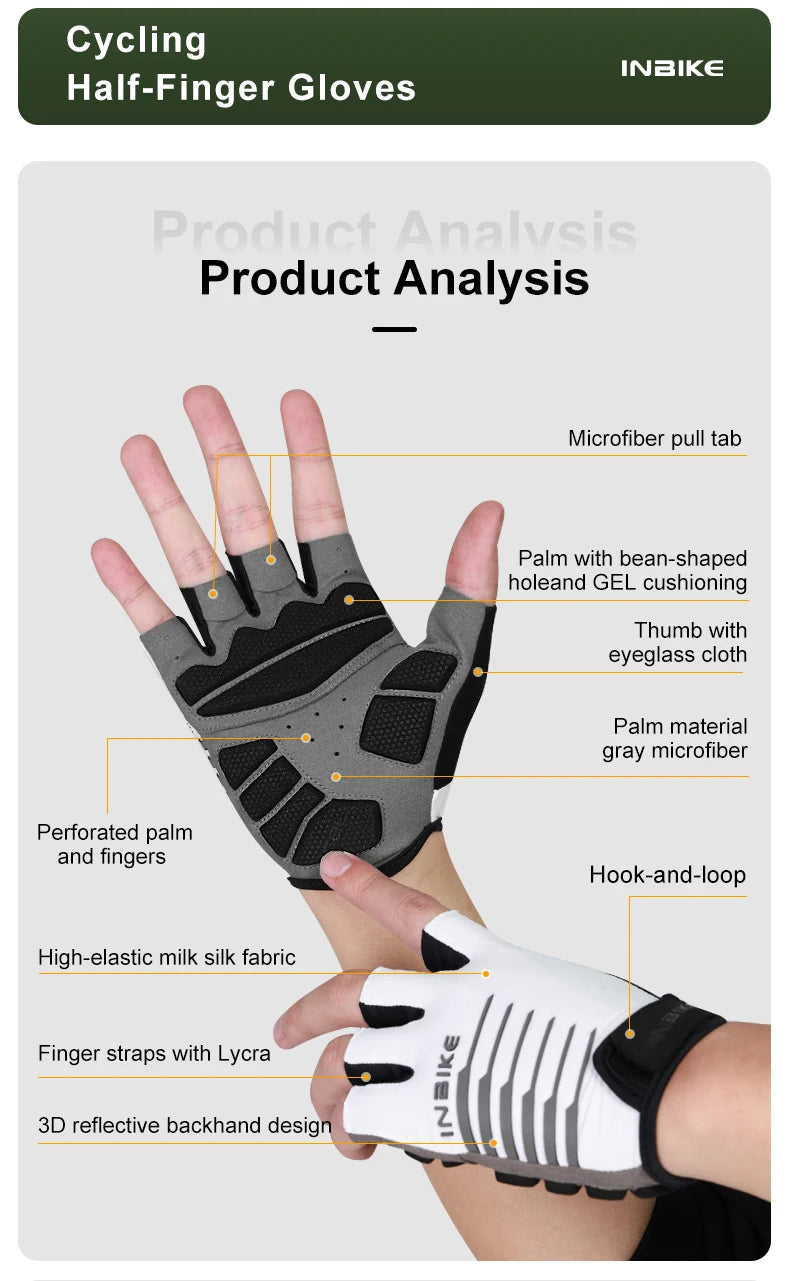 INBIKE Shockproof Gel Pad Cycling Gloves - Half Finger Summer Sport