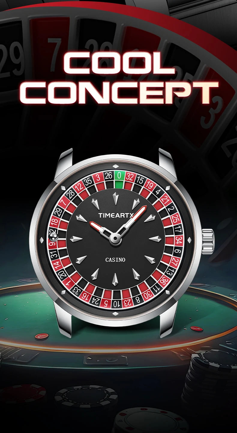 TIMEARTX Luxury Roulette Poker Game Quartz Watch for Men