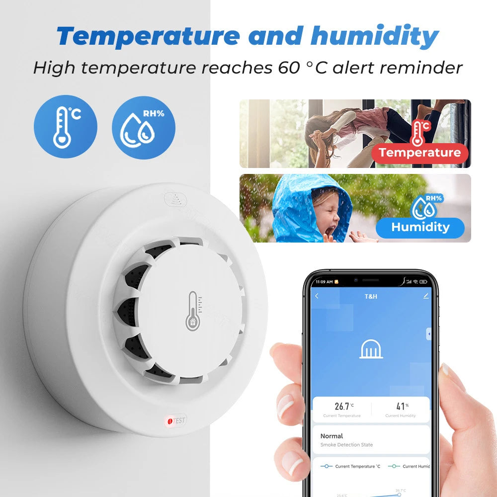 Tuya Smart WiFi & Bluetooth Smoke Detector with Temp & Humidity