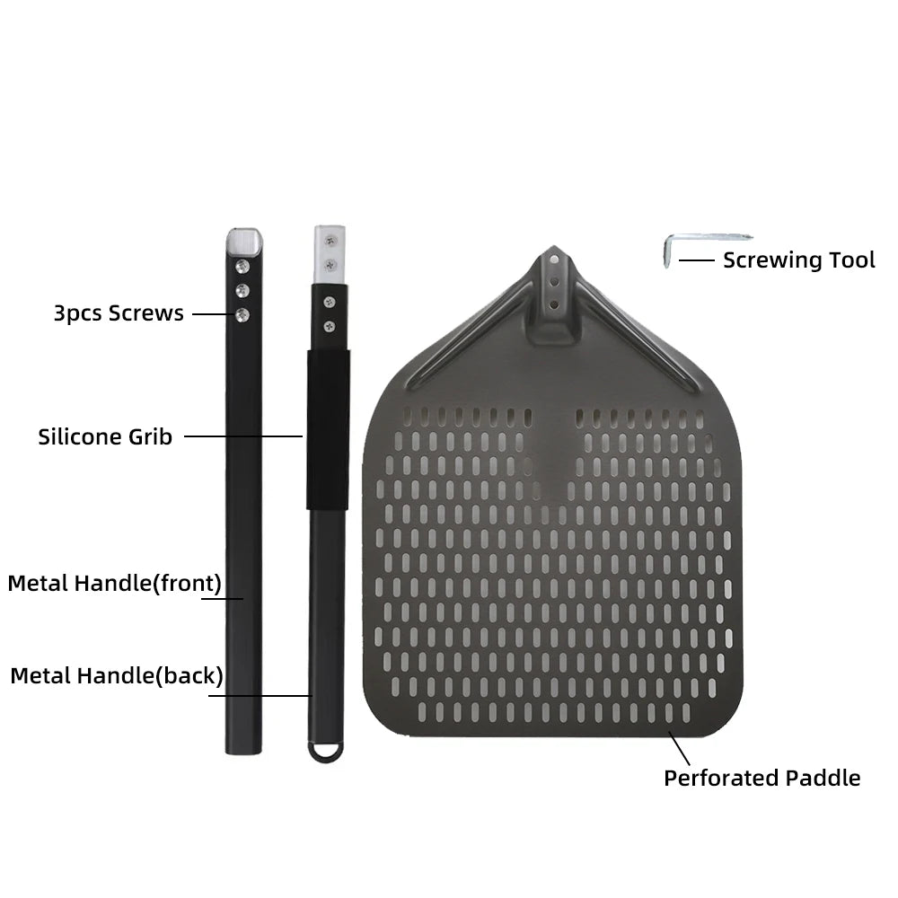6-14 Inch Hard Anodized Aluminum Pizza Peel – Durable Oven Spatula & Bread Paddle
