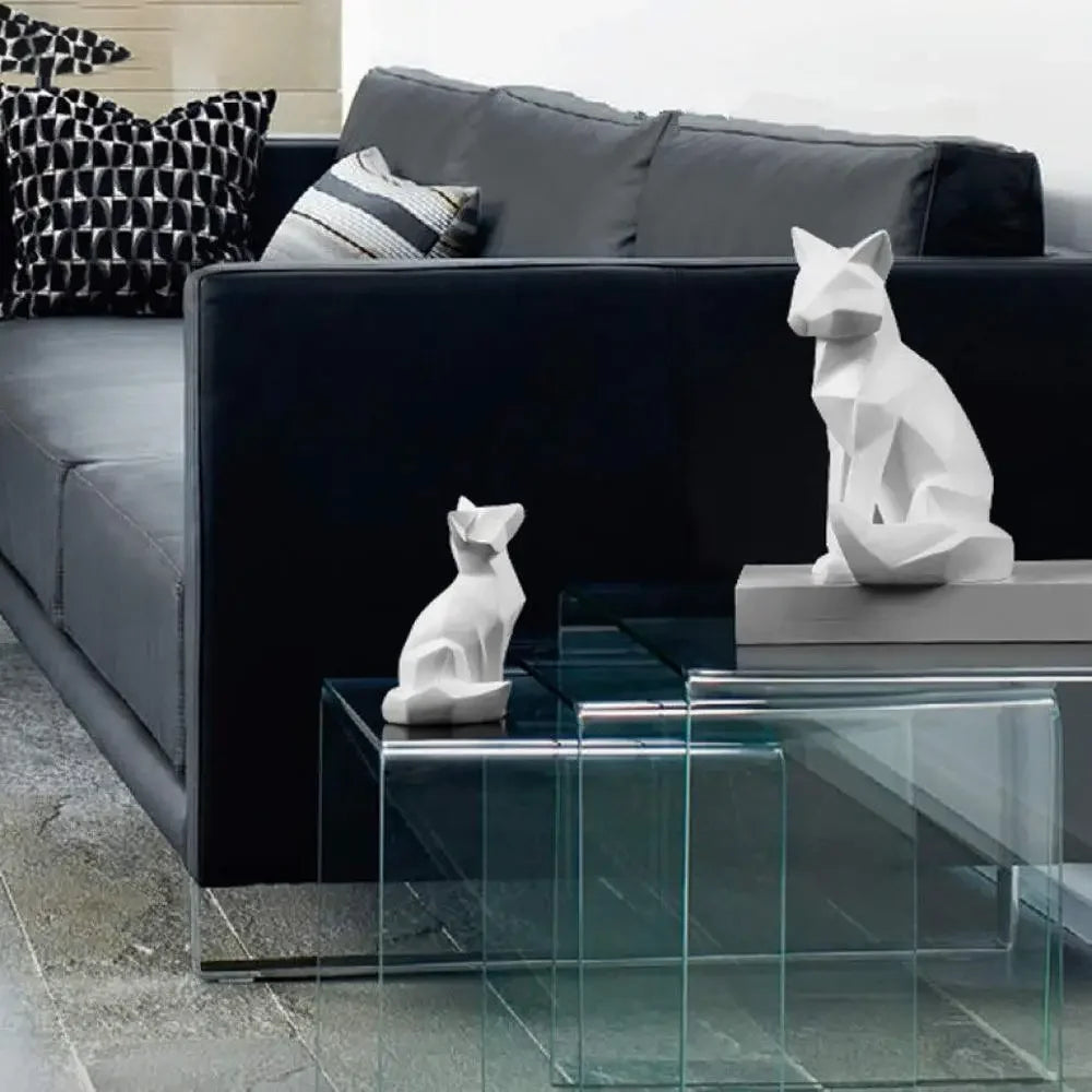 Geometric Fox Sculpture - White Abstract Animal Statue for Modern Home Decor