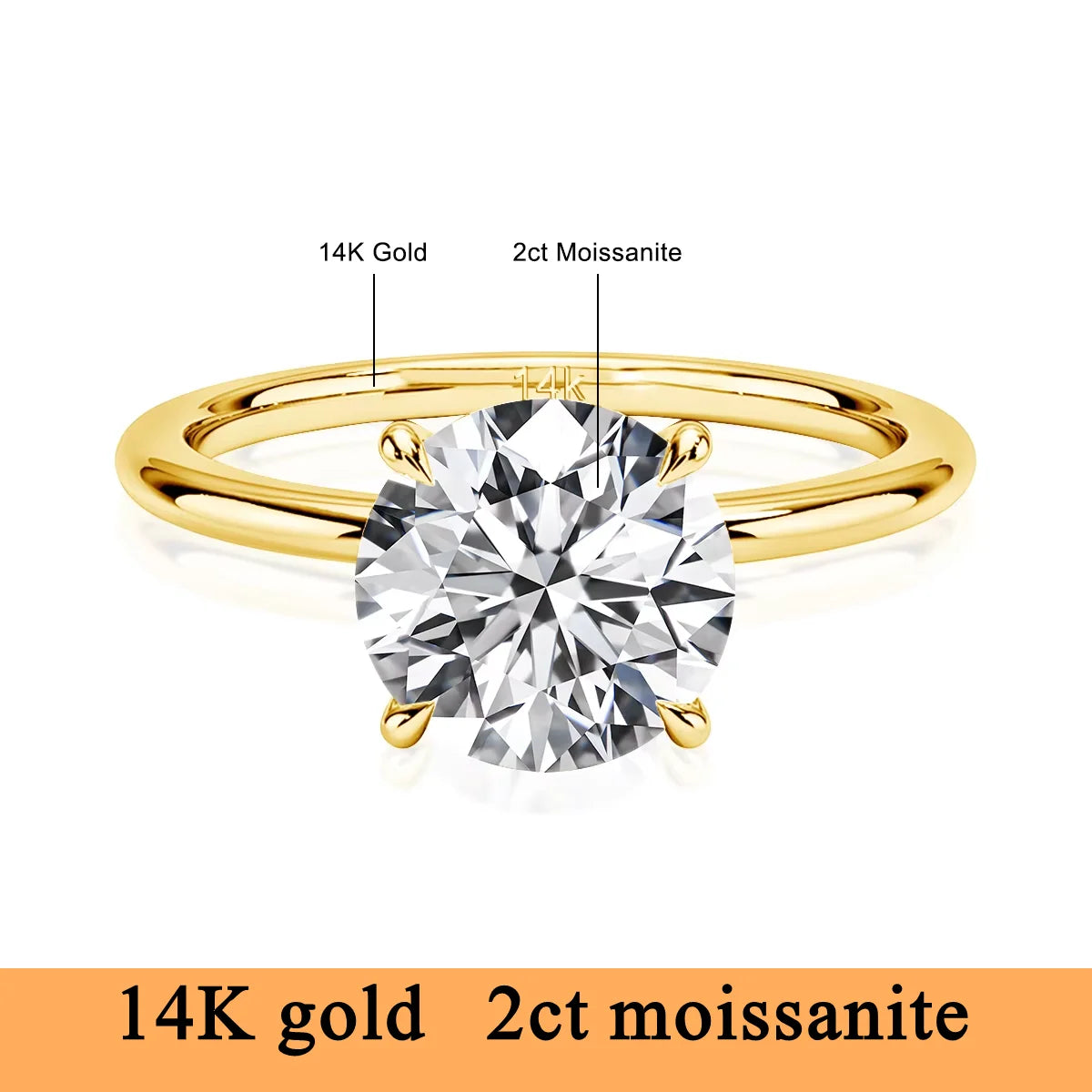 14K Gold Moissanite Engagement Ring for Women | Wedding Band