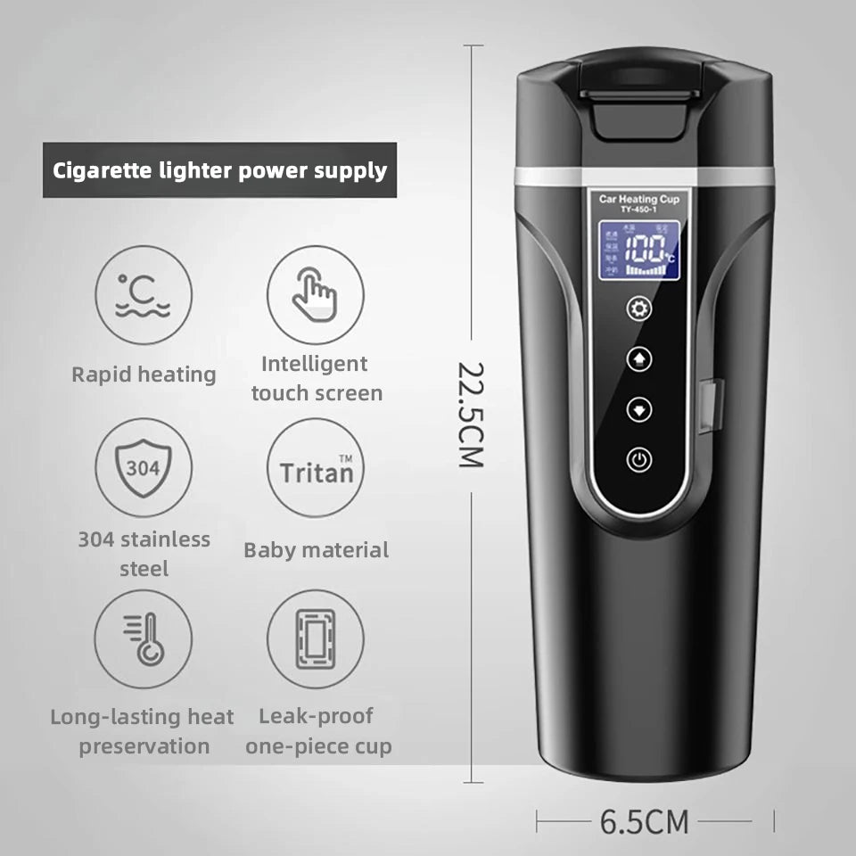 Portable Smart Car Kettle & Heating Mug - 12V/24V Touch Screen Thermal Cup