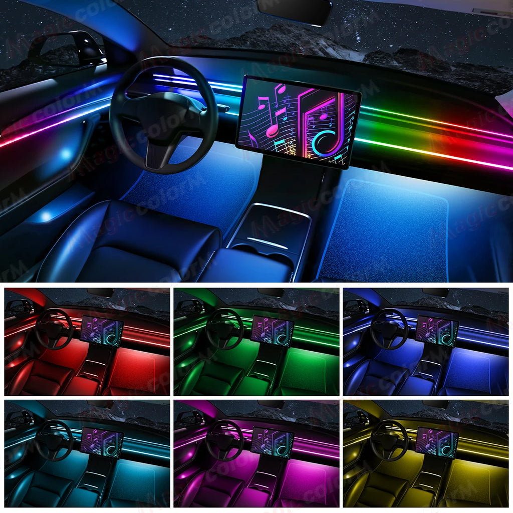18-in-1 LED Car Ambient Lights Kit - 64 Color RGB Symphony Streamer Interior Bluetooth Strips