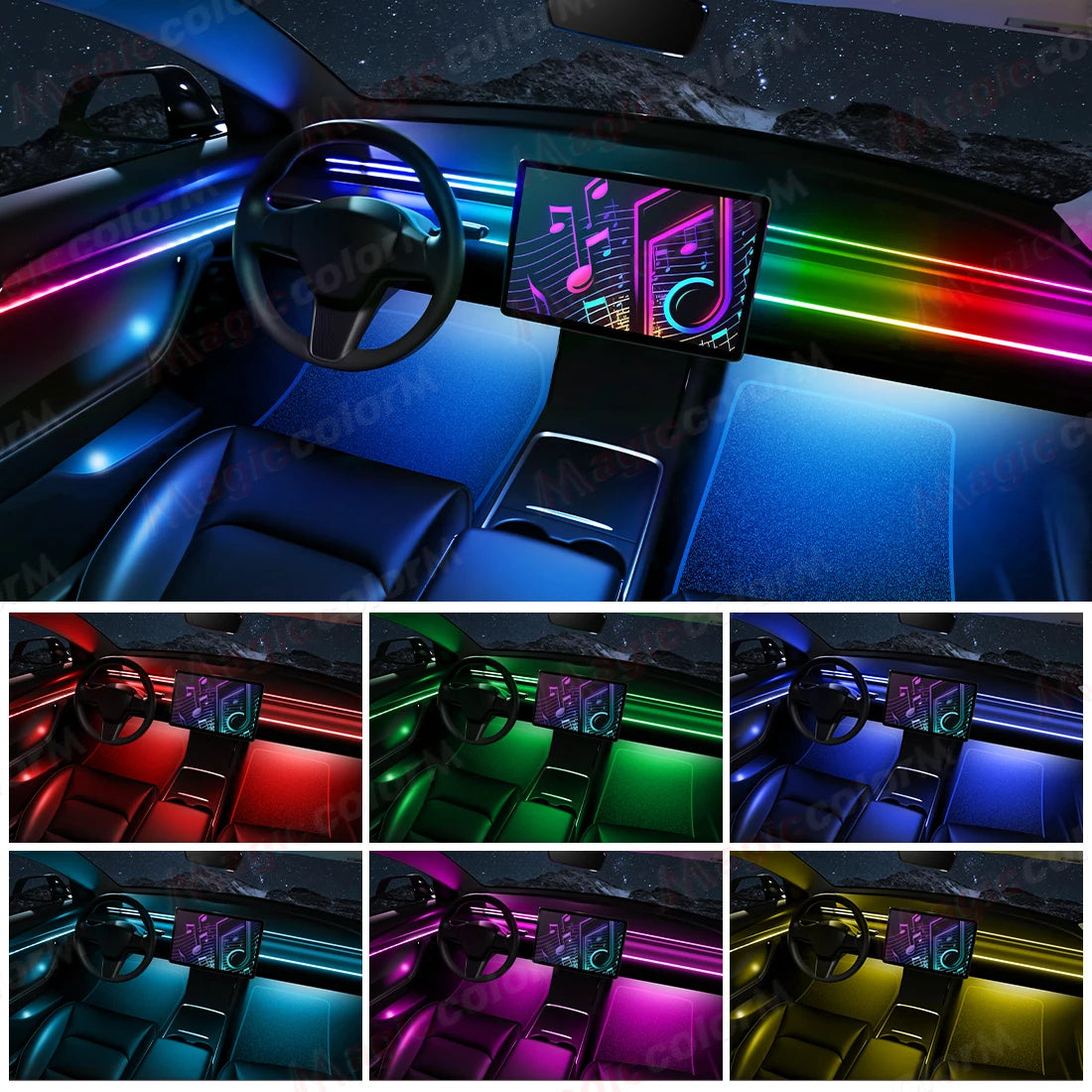 18-in-1 LED Car Ambient Lights Kit - 64 Color RGB Symphony Streamer Interior Bluetooth Strips