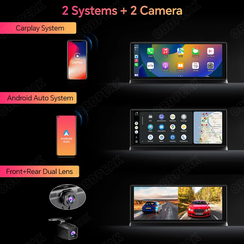K2 Pro 11.3" 4K Wireless CarPlay Android Auto Dash Cam with GPS & Dual Lens