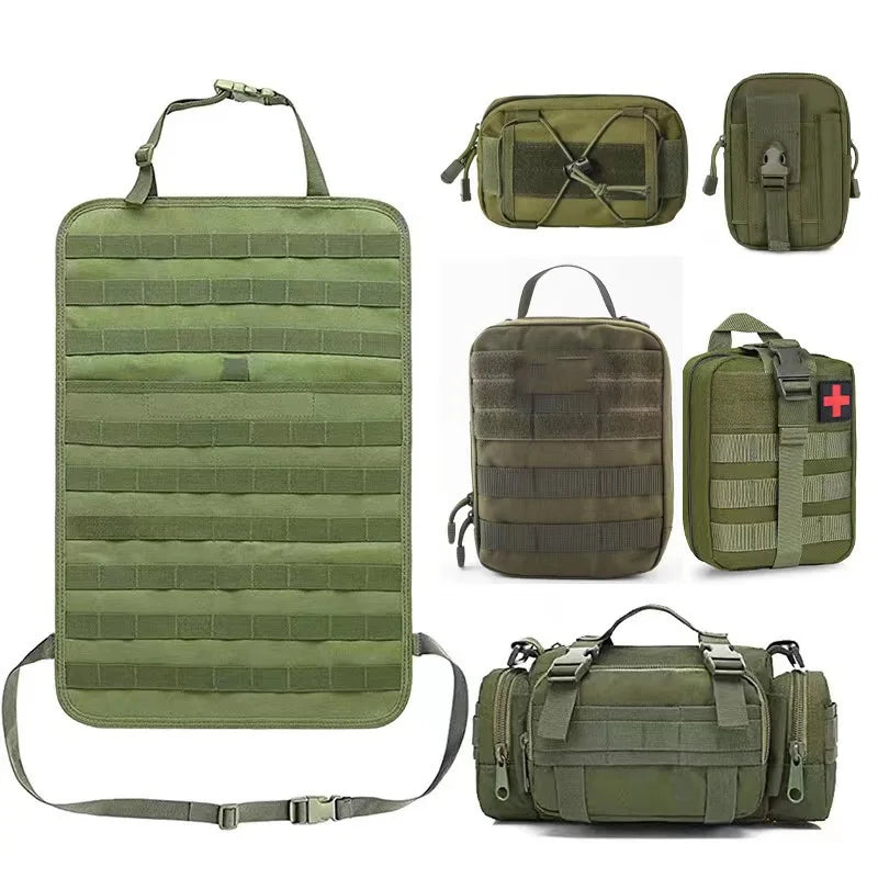 Tactical Car Seat Back Organizer with 5 Detachable MOLLE Pouches
