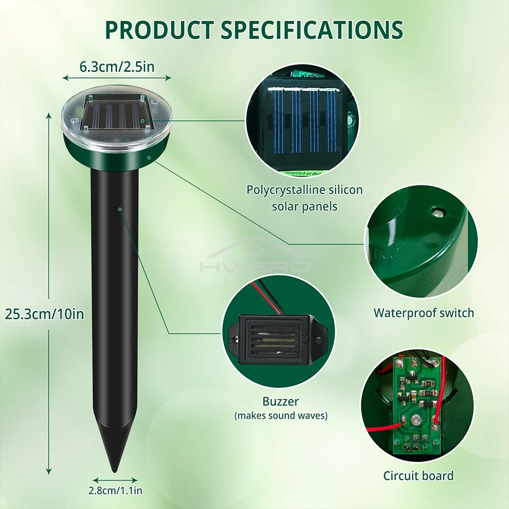 Solar Ultrasonic Rodent Pest Repeller Outdoor Garden Yard Mole Mouse Deterrent
