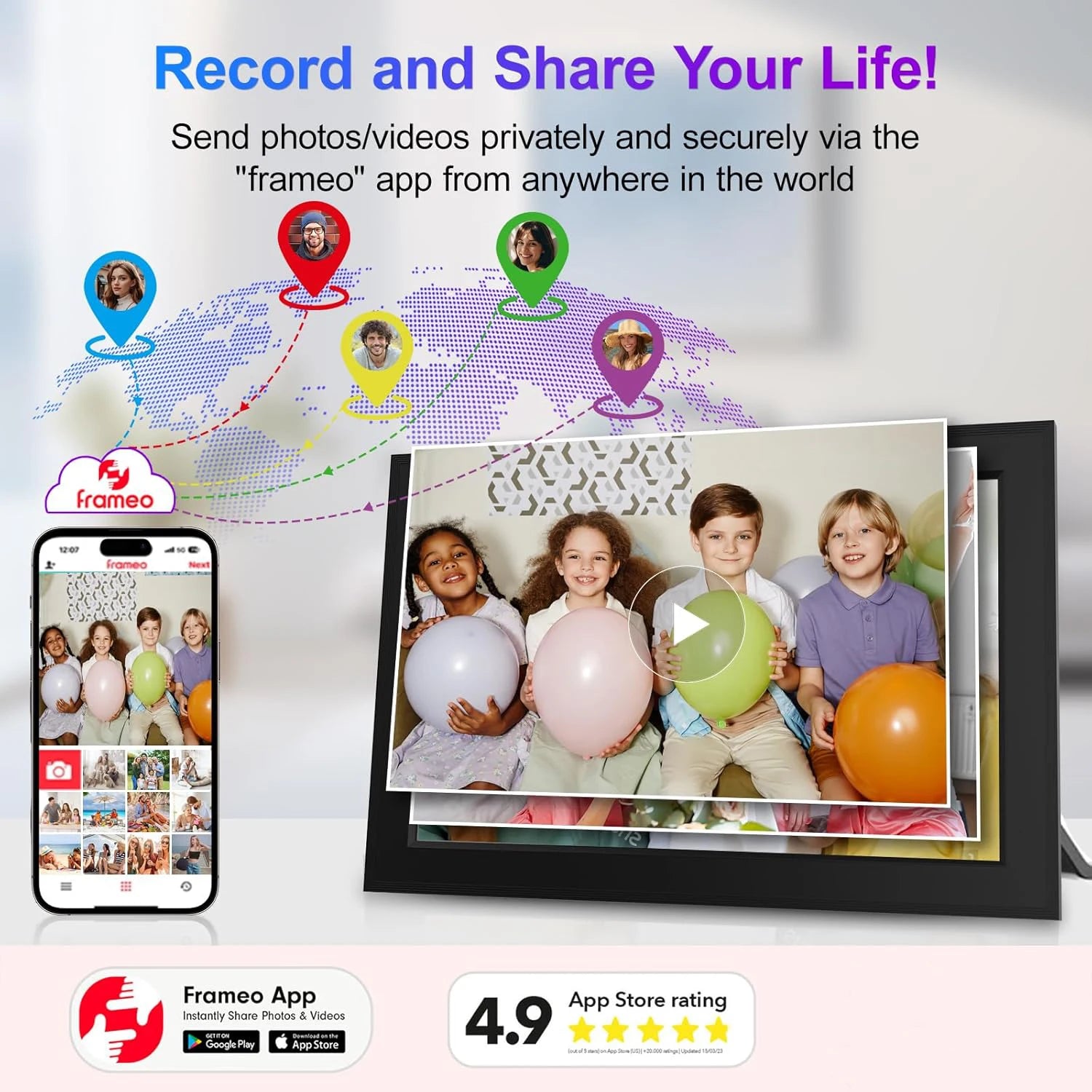 Frameo 10.1" Smart WiFi Digital Photo Frame | Touch IPS HD Display