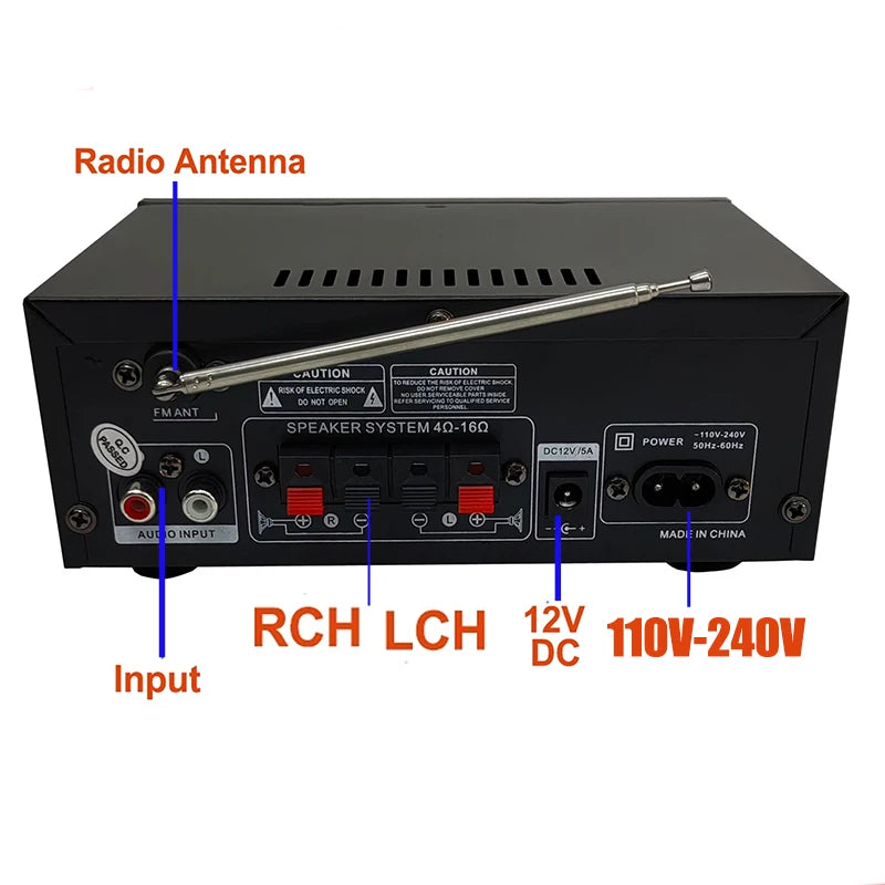 Vabena AK45 HiFi Digital Bluetooth Amplifier | 2.0 Channel Stereo Audio AMP 350W*2 for Home & Car