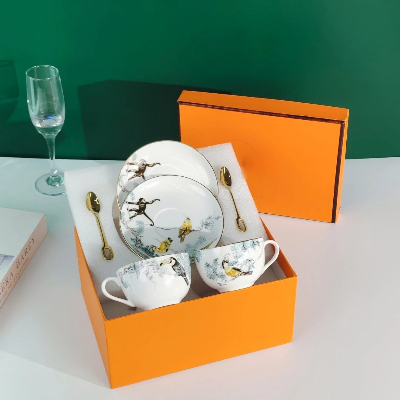 Jungle Floral Bone China Coffee Set | Elegant Tableware & Home Decor