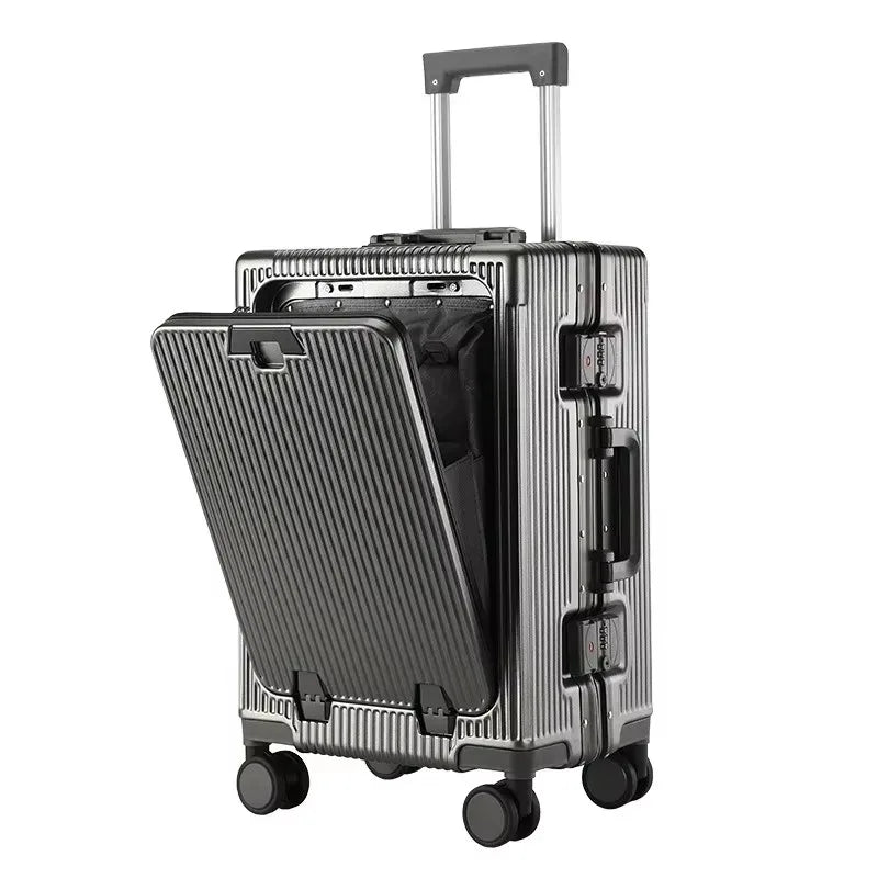 Vabena Front Opening USB Charging Aluminum Carry-on Suitcase