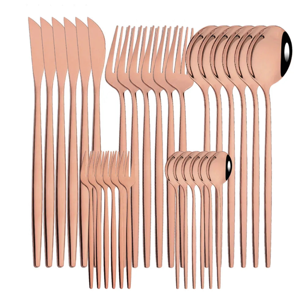 30-Piece Black Gold Stainless Steel Dinnerware Set | Kitchen Cutlery
