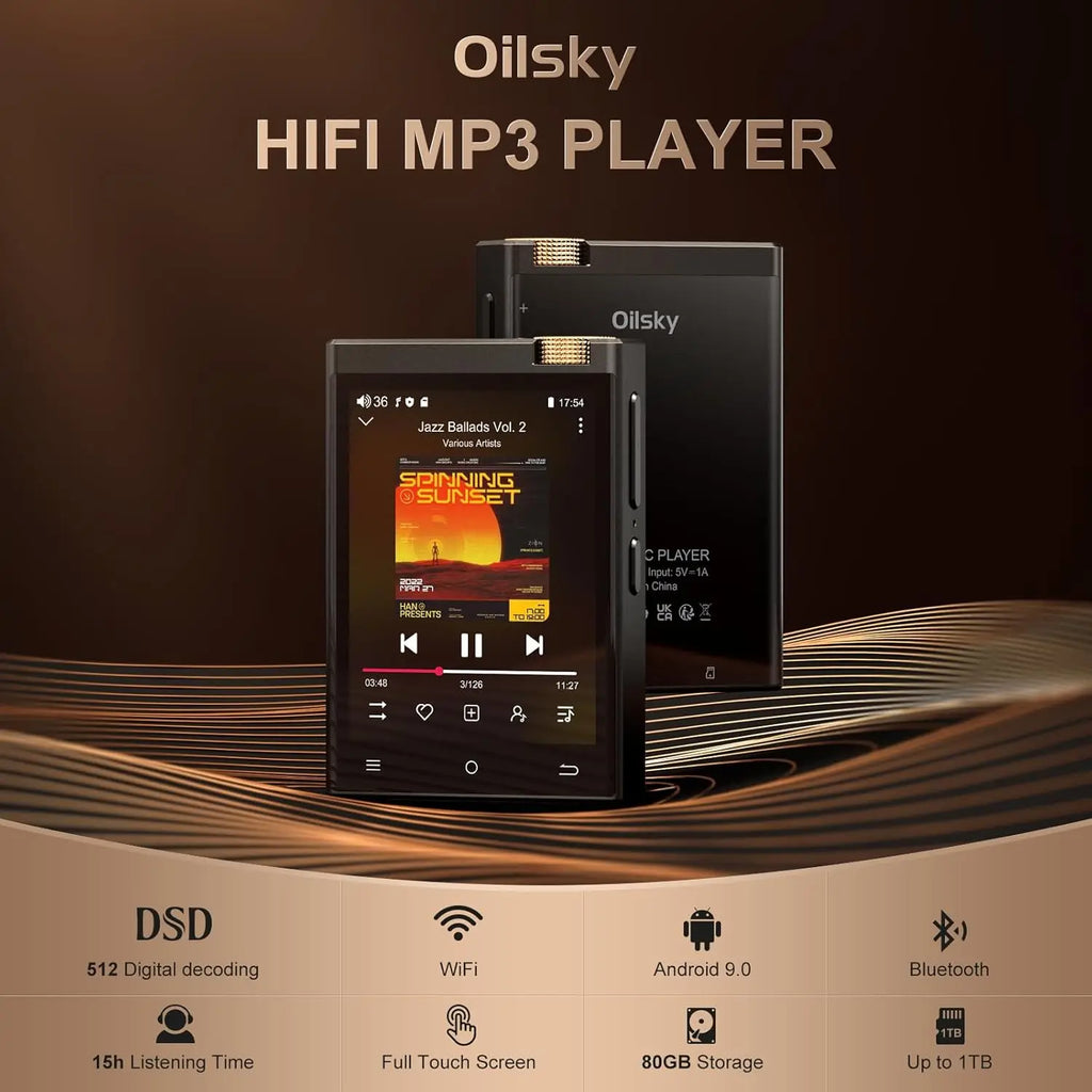 Vabena Hi-Fi MP3 Player - Oilsky Lossless DSD Audio, Bluetooth, WiFi, up to 1TB