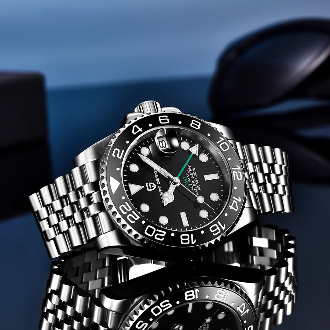 PAGANI DESIGN PD-1662 Luxury GMT Mechanical Watch - Sapphire, Steel, 100M Waterproof
