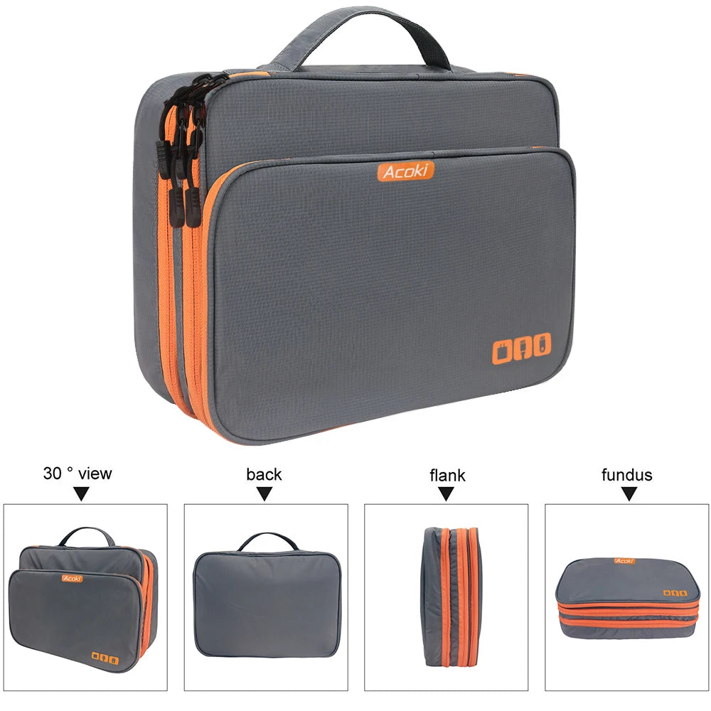 Travel Electronics Organizer Bag | Multi-Layer Cable & Charger Case for iPad