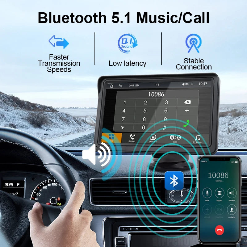 Hippcron 7inch Wireless CarPlay Android Auto Portable Car Radio