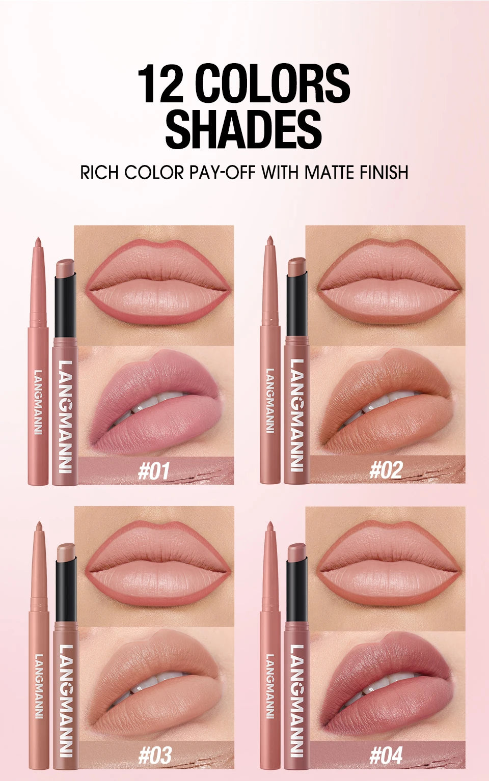 Vabena Waterproof 2-in-1 Lip Liner & Lipstick Set - No Smudge, No Fade