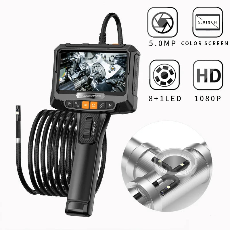 Vabena 360° Rotating Dual-Lens Endoscope - 3.9MM Industrial Inspection Camera with 5-inch IPS Display