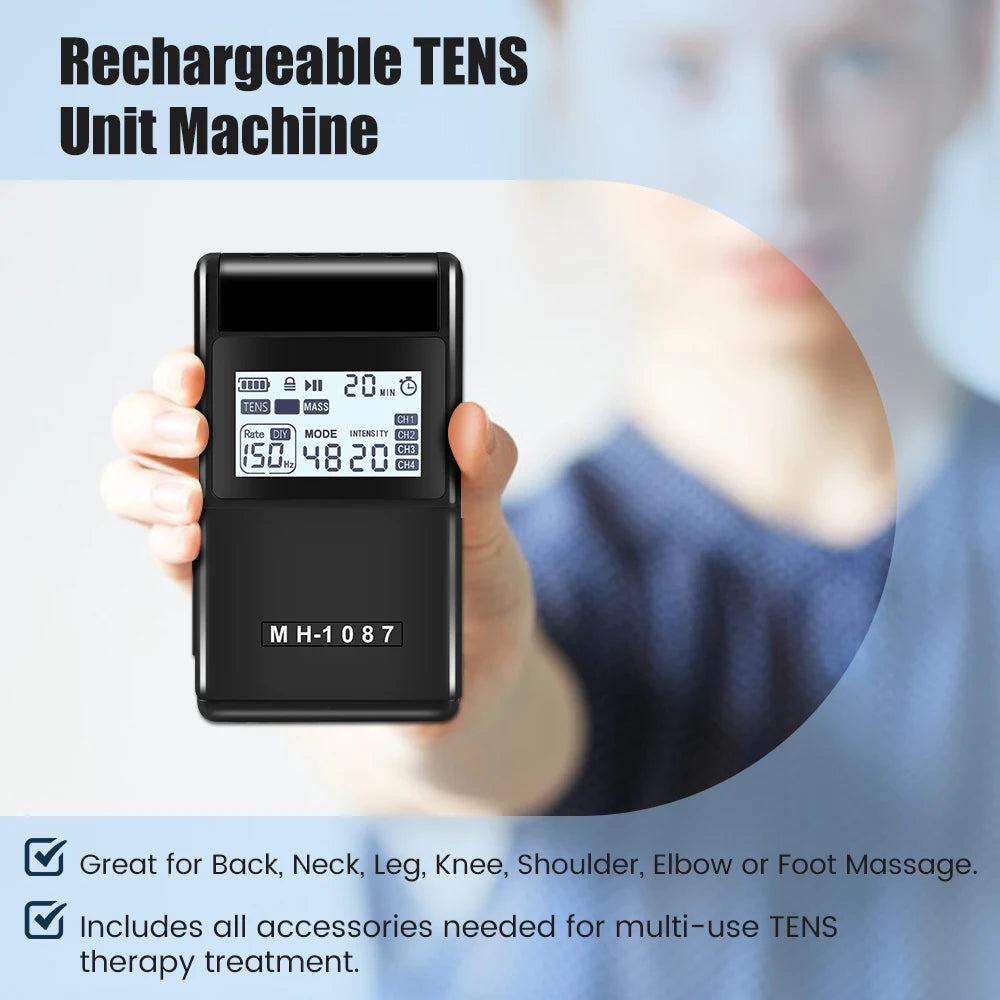 Digital TENS Unit: 4-Channel Rechargeable Muscle Stimulator for Pain Relief