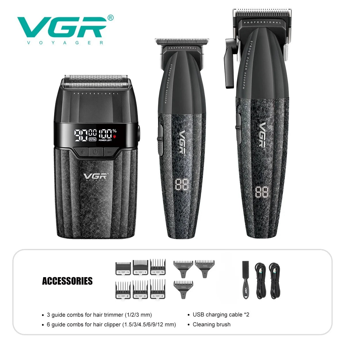 VGR Professional Cordless Hair Trimmer - Electric Clippers