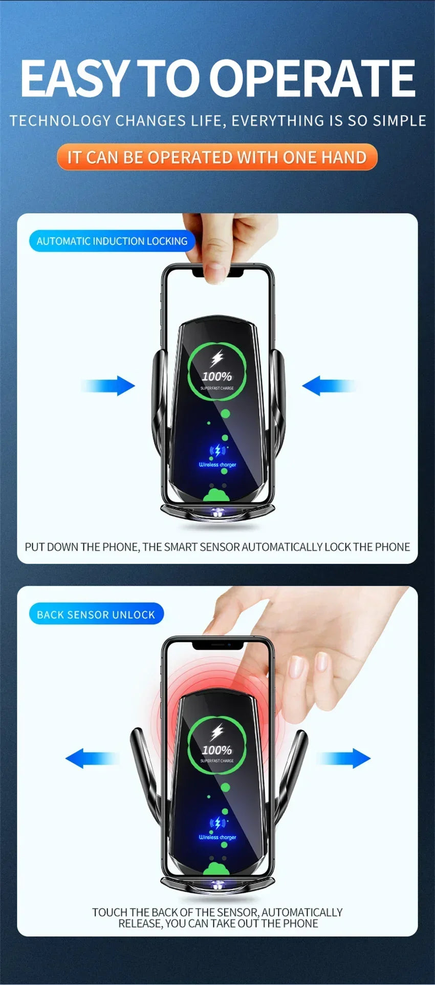 VIKEFON 15W Magnetic Wireless Car Charger & Auto Phone Mount - Fast Charging