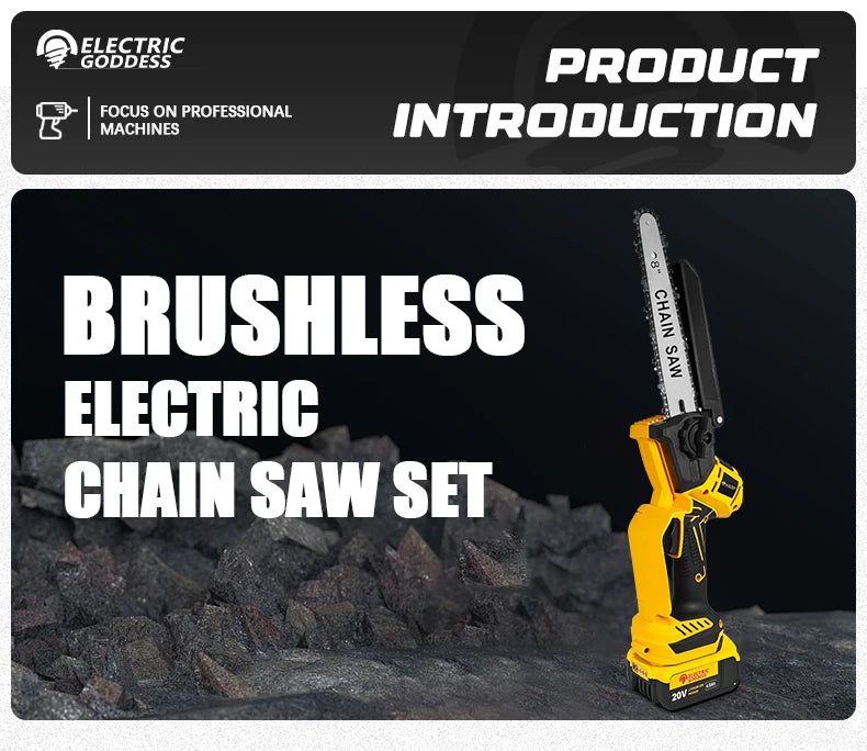 8-Inch 1380W Brushless Electric Chainsaw - Professional Pruning Saw for Dewalt 20V