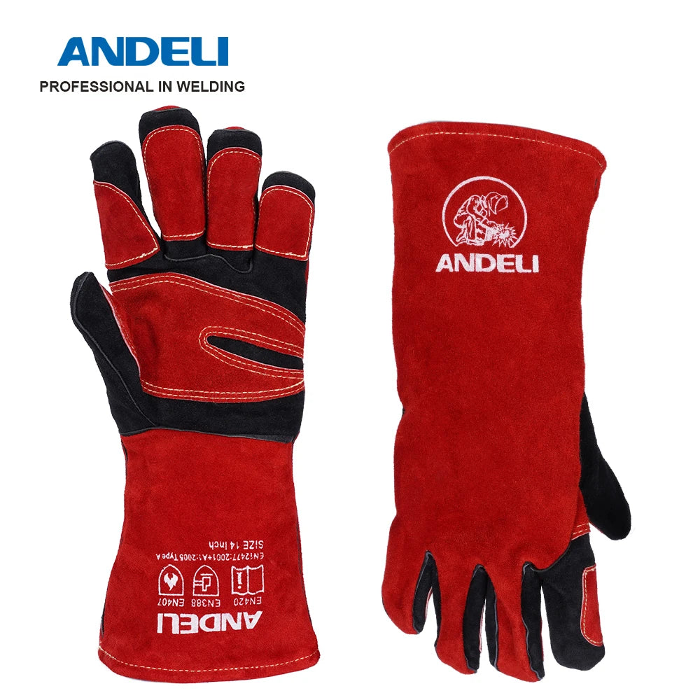 ANDELI 14inch Welding Gloves - TIG/MIG/BBQ Heat Resistant Long Sleeve