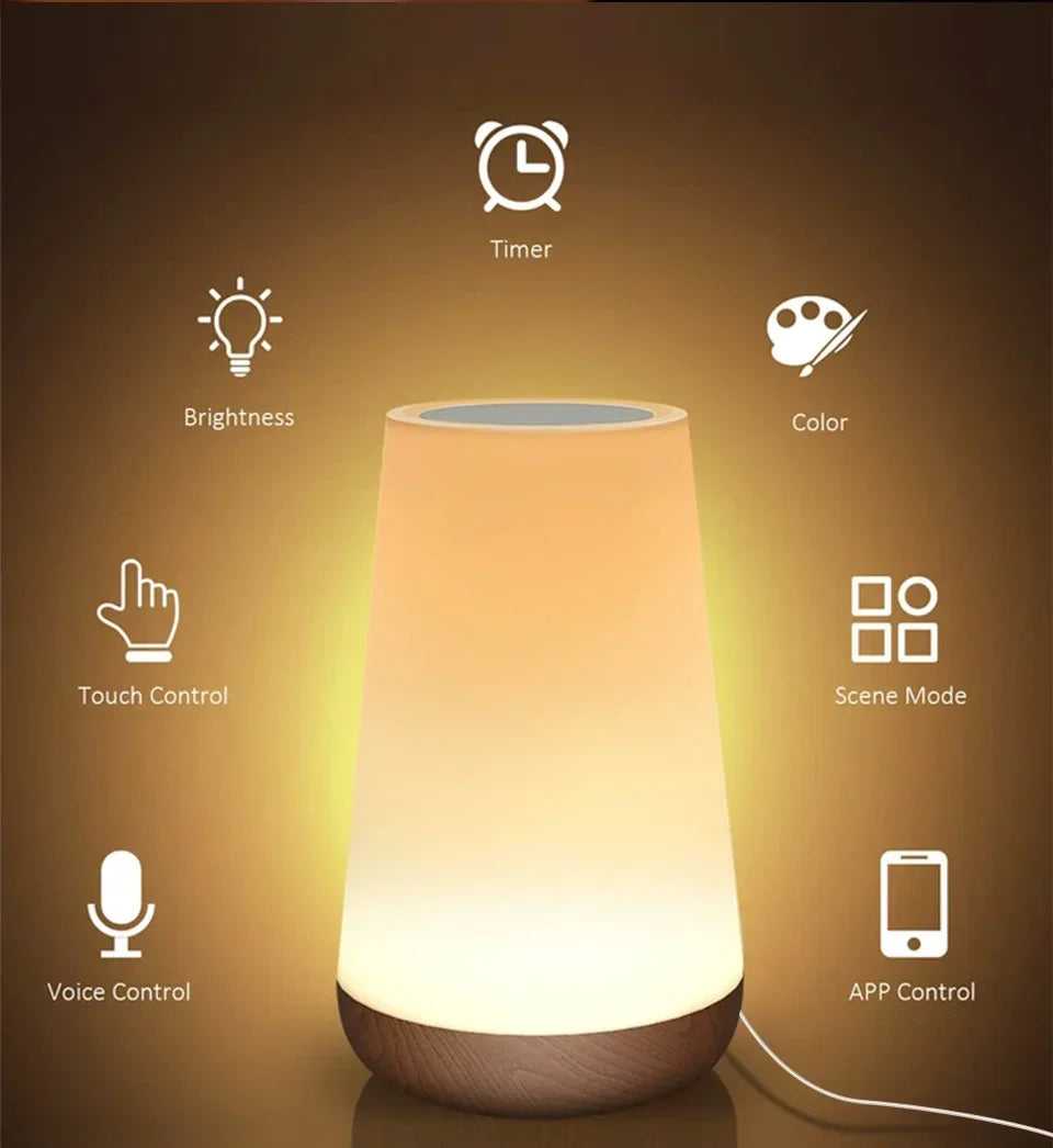 TUYA WiFi Smart LED Touch Bedside Lamp - Dimmable Night Light with USB, Alexa, Google Home