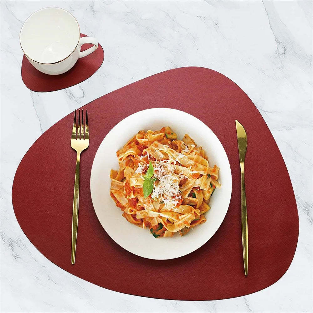 Modern Irregular PU Leather Placemats - Waterproof & Reversible Dining Table Mats
