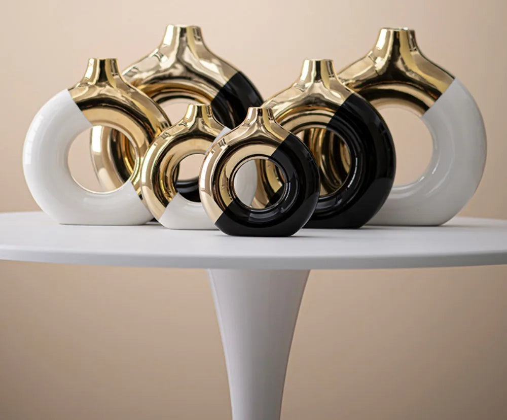 Gold Ceramic Flower Vase - Elegant Home & Wedding Decor