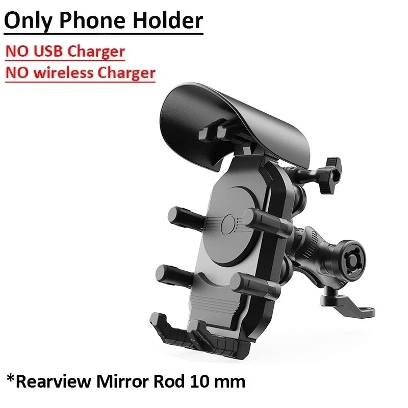 Motorcycle Phone Holder & Fast Charger - Wireless, USB, Type C | Shockproof Bike Mount