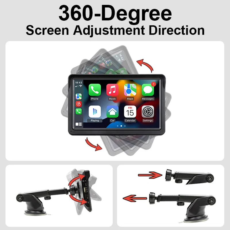 Hippcron 7inch Wireless CarPlay Android Auto Portable Car Radio