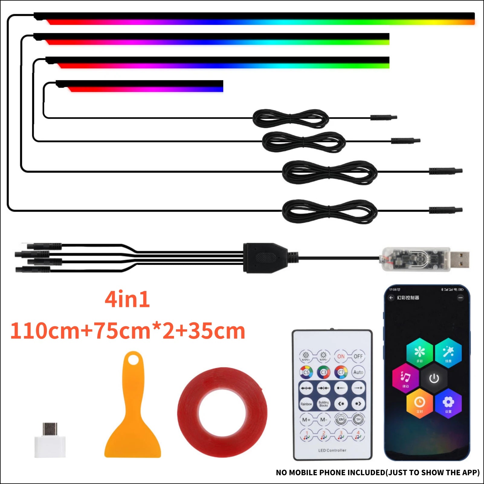 10-in-1 Car LED Interior Atmosphere Lights - App/Remote Control RGB Symphony