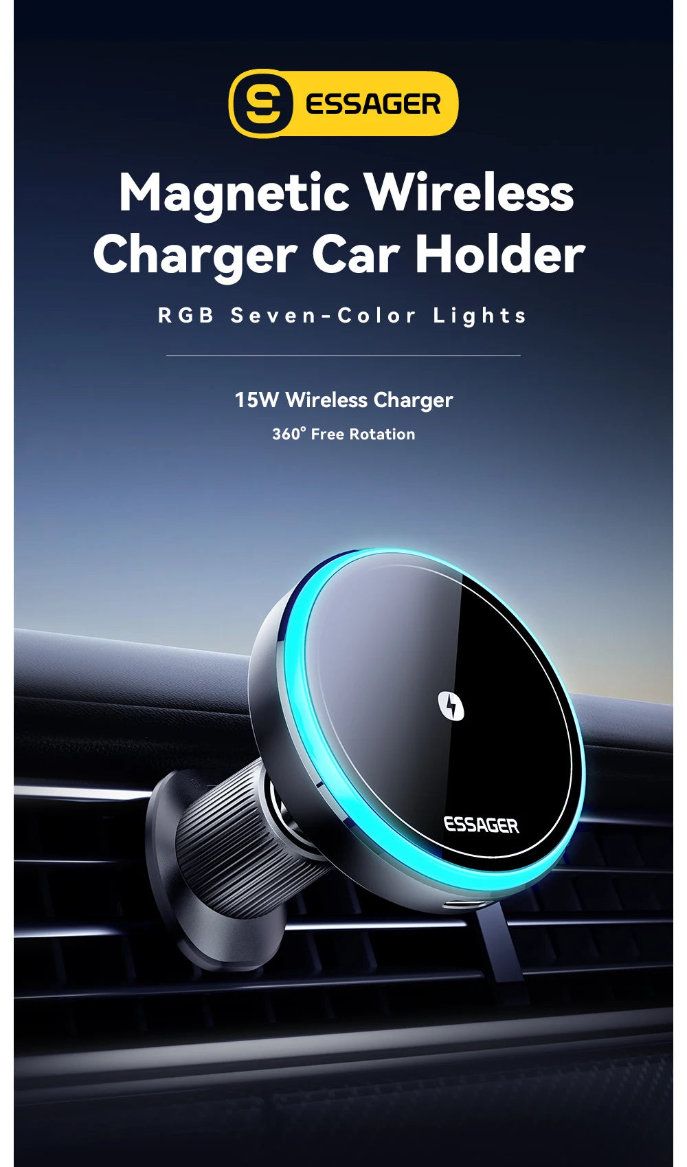 Essager 15W Magnetic Wireless Car Charger Holder - Fast & Secure Mount