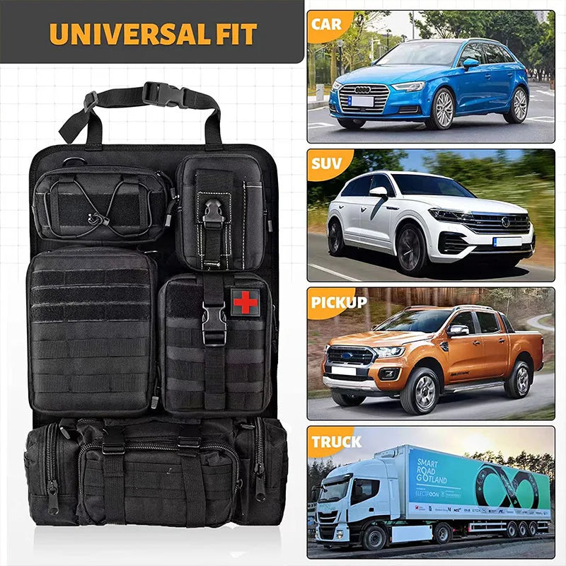 Tactical Car Seat Back Organizer with 5 Detachable MOLLE Pouches