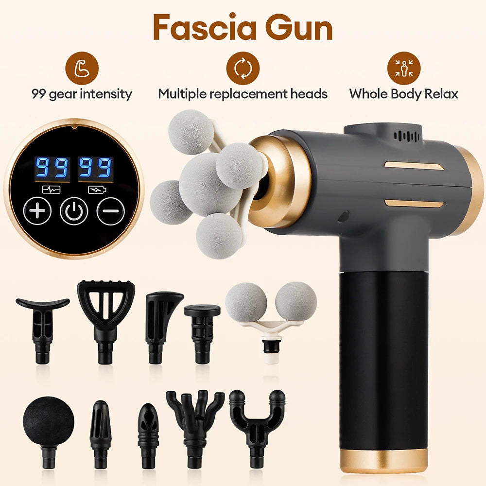 Vabena 11-in-1 Electric Massage Gun - 99 Levels for Deep Muscle Relief