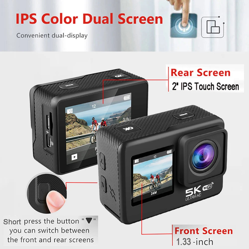Sony IMX576 5K 4K 60FPS Waterproof 48MP Wi-Fi Action Camera for Adventure