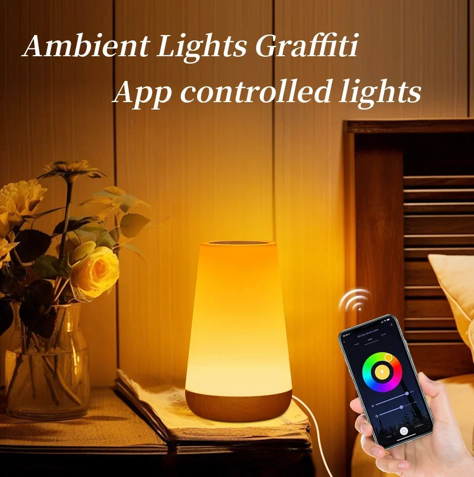 TUYA WiFi Smart LED Touch Bedside Lamp - Dimmable Night Light with USB, Alexa, Google Home