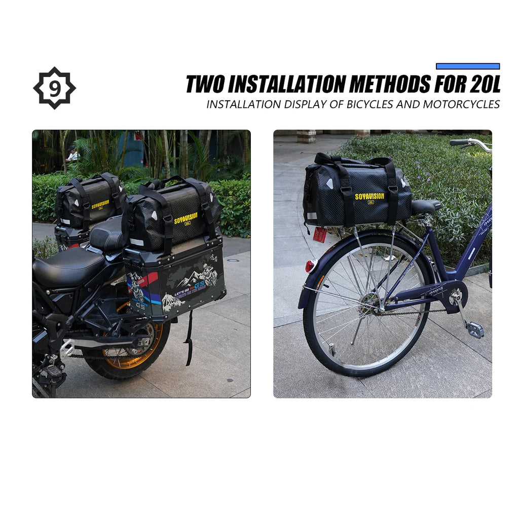Waterproof Motorcycle Tail Bag | Dry Roll Luggage | 20L, 40L, 66L