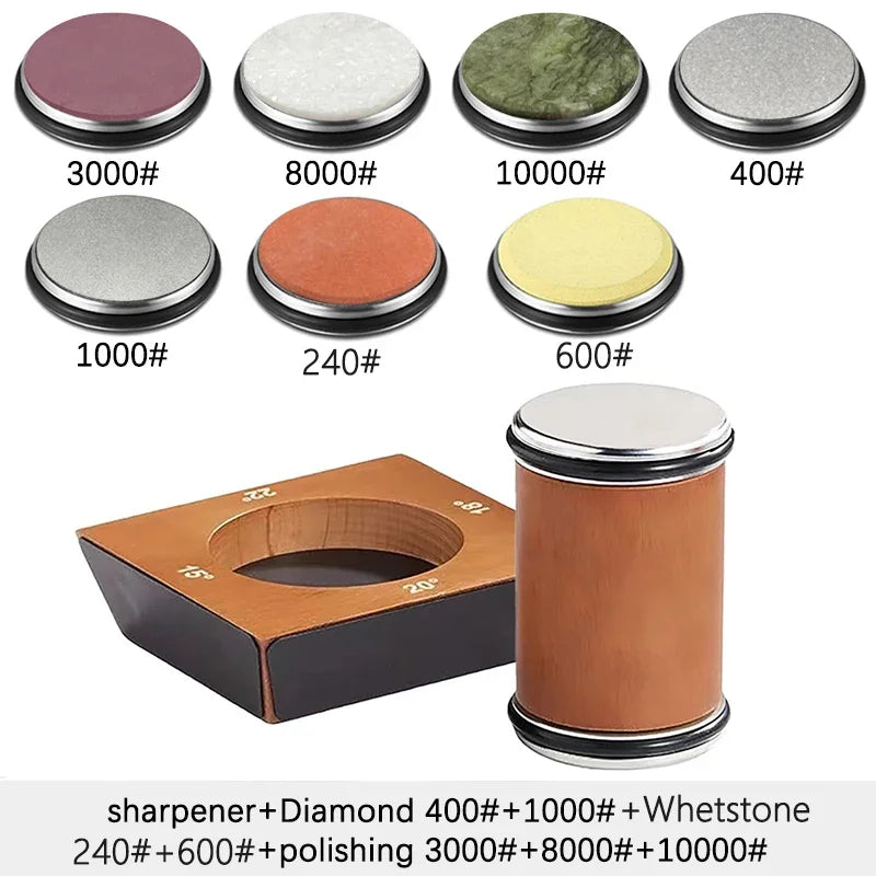 Vabena Wooden 4-Angle Rolling Knife Sharpener Kit with Diamond Stones