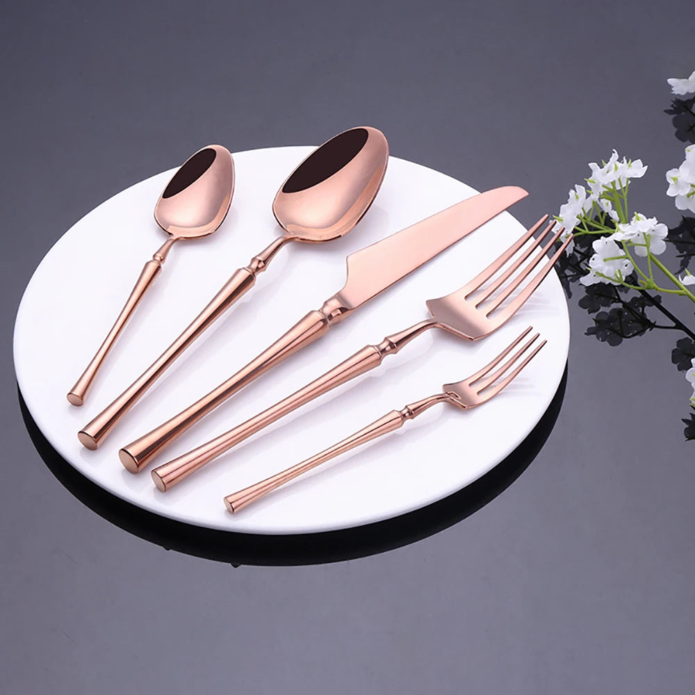 Elegant Gold Cutlery Set | Stainless Steel Dinnerware (10-30 Pcs)